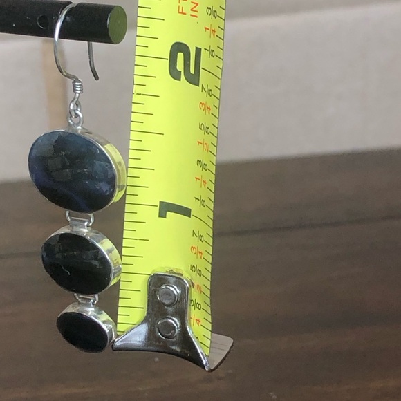 STERLING SILVER Abalone Cabochon Triple Drop Dangle French Wire Earrings - Picture 10 of 15